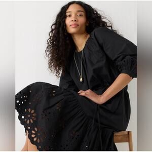 J. Crew Black Eyelet Midi Dress
